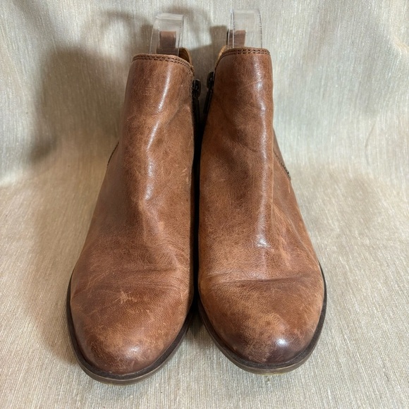 LUCKY BRAND Sz 9 Light Distressed Zipper Closure Stacked Heel Leather  Booties - Picture 2 of 10